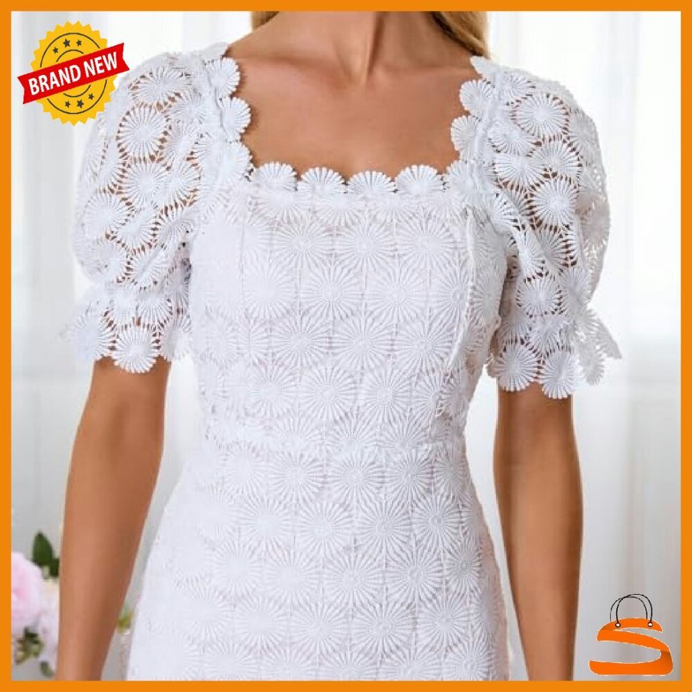 Floral Lace Mesh Bodycon Midi Dress Formal Evening Gown Party - Picture 7 of 8